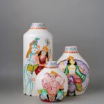 Handcrafted Kalighat Art - Shiva Parvati Family - Inspired Vase Set