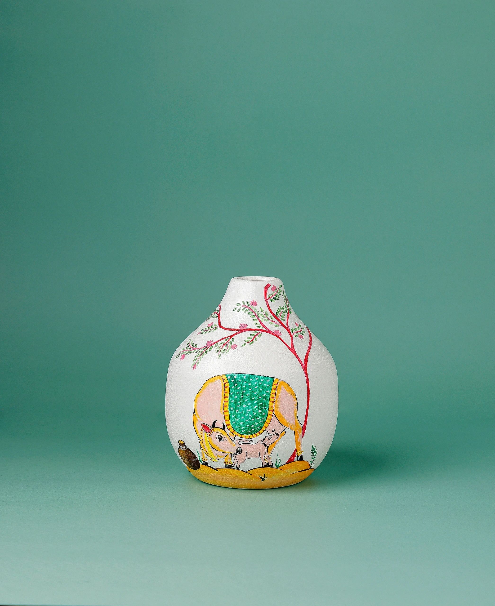 27-Krishna-01 Pattachitra Art Inspired Kamdhenu Vase – Handcrafted Ceramic Decor Piece - Image 1