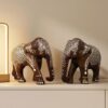 Handcrafted Solid Sheesham Wood Elephant Pair with Intricate White Inlay Work