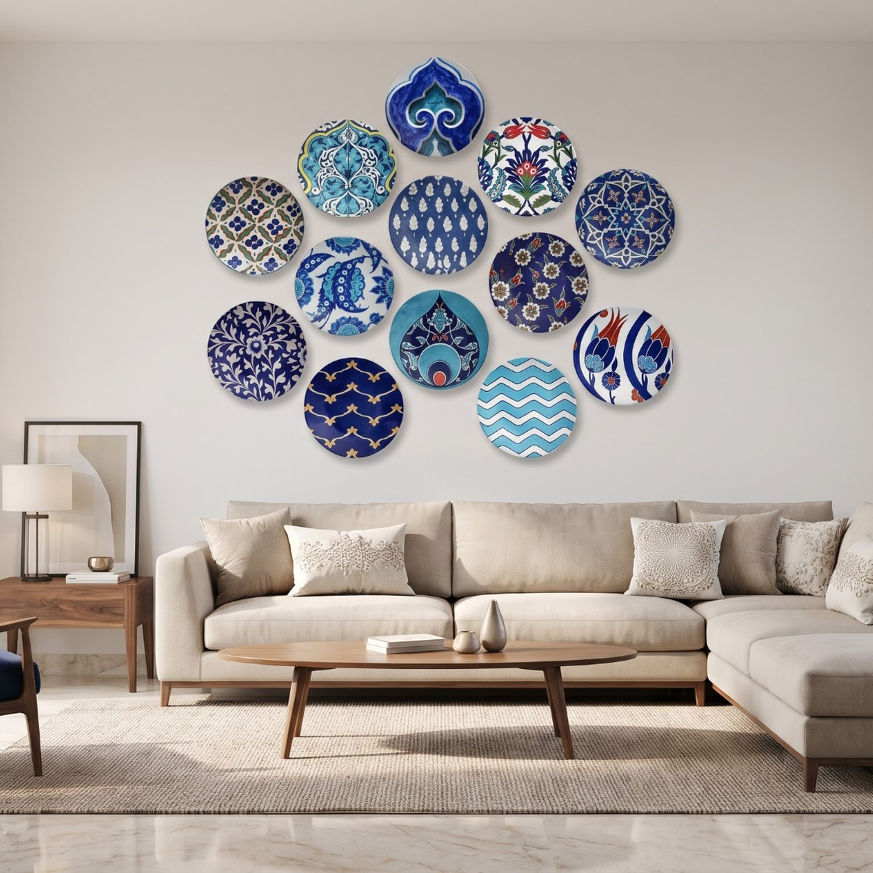 artful_blue_1254x1254 Rangrez – Multicolour Digital Art Decor Plates | Set of 13 - Image 1